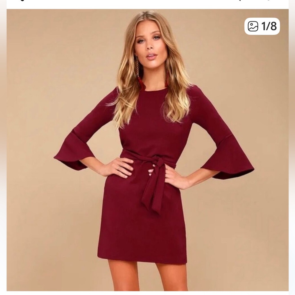 NWT Lulus XS Last Love Song burgundy tie waist dress minimalist festive evening